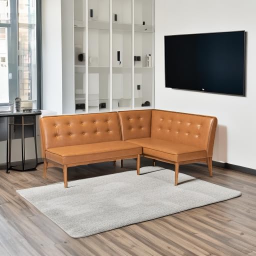 Baxton Studio Arvid Mid-Century Modern Tan Faux Leather Upholstered and Walnut Brown Finished Wood 2-Piece Dining Corner Sofa Bench