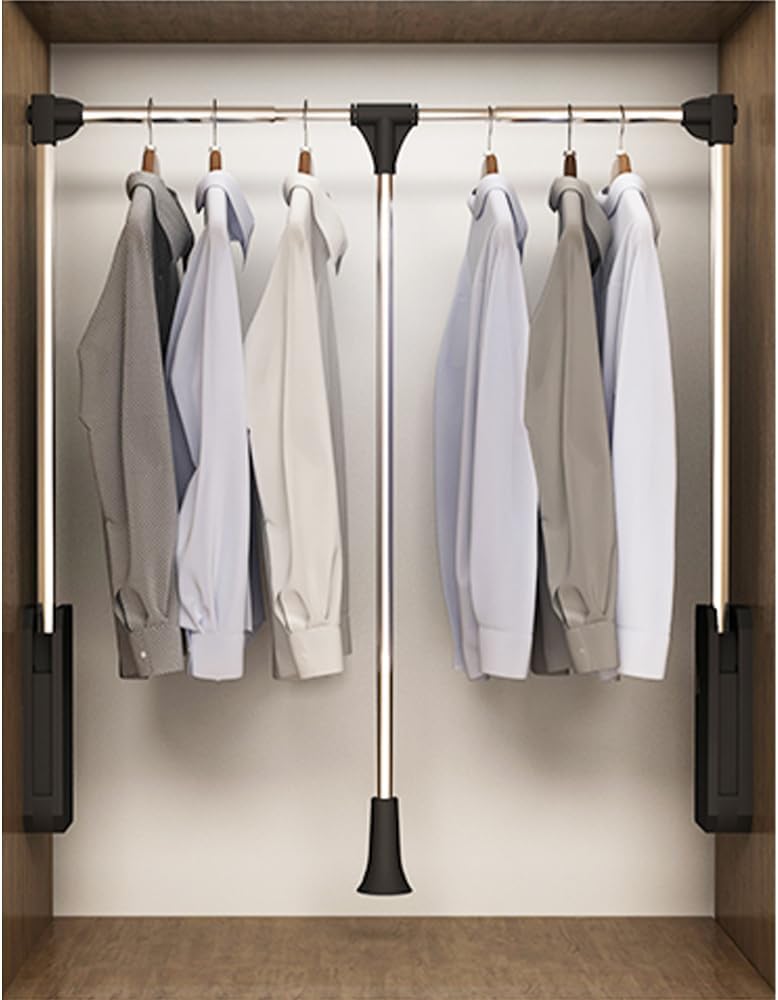 Pull Down Closet Rod, 60 lbs Load Capacity, Stainless Steel Adjustable 26-35 inches Soft-Close Wardrobe Lift Rail Organizer for Hanging Clothes, Two-way Buffering Side & Back Mounted Closet Rod