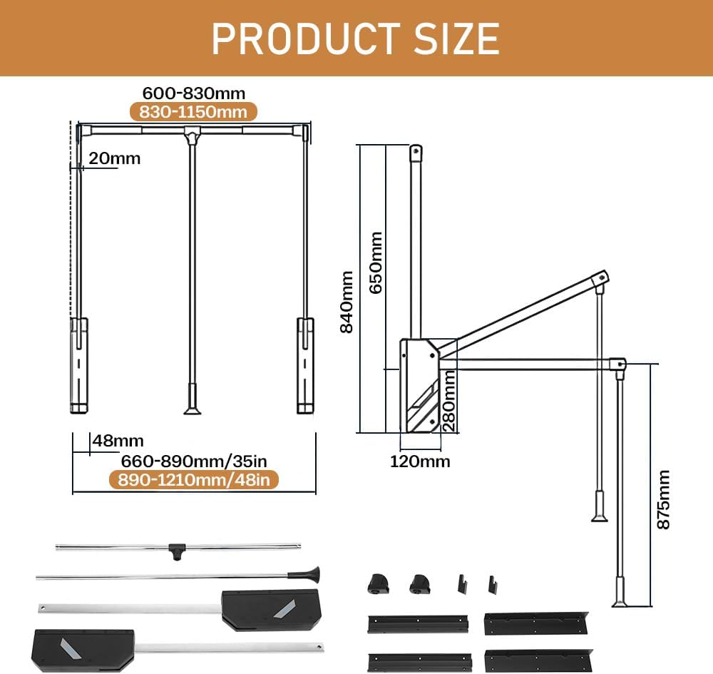 Pull Down Closet Rod, 60 lbs Load Capacity, Stainless Steel Adjustable 26-35 inches Soft-Close Wardrobe Lift Rail Organizer for Hanging Clothes, Two-way Buffering Side & Back Mounted Closet Rod