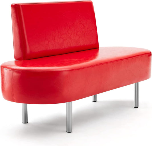 OmySalon Waiting Room Bench Seating with Backrest,59.1'' Salon Reception Bench Office Chair,Heavy Duty Guest Lobby Chair for Beauty Barber Furniture, Faux Leather,Red