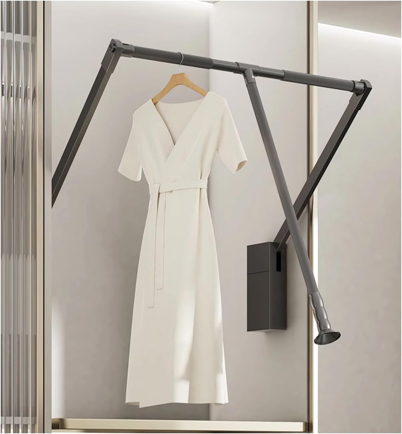 Pull Down Closet Rod for Hanging Clothes, Retractable Wardrobe Hanger for Cabinet Inside Width 35"~47.2", Aluminium alloy Tubing with Plastic Housing, 44 lb Weight Rating