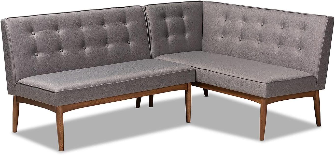Baxton Studio Arvid Mid-Century Modern Tan Faux Leather Upholstered and Walnut Brown Finished Wood 2-Piece Dining Corner Sofa Bench