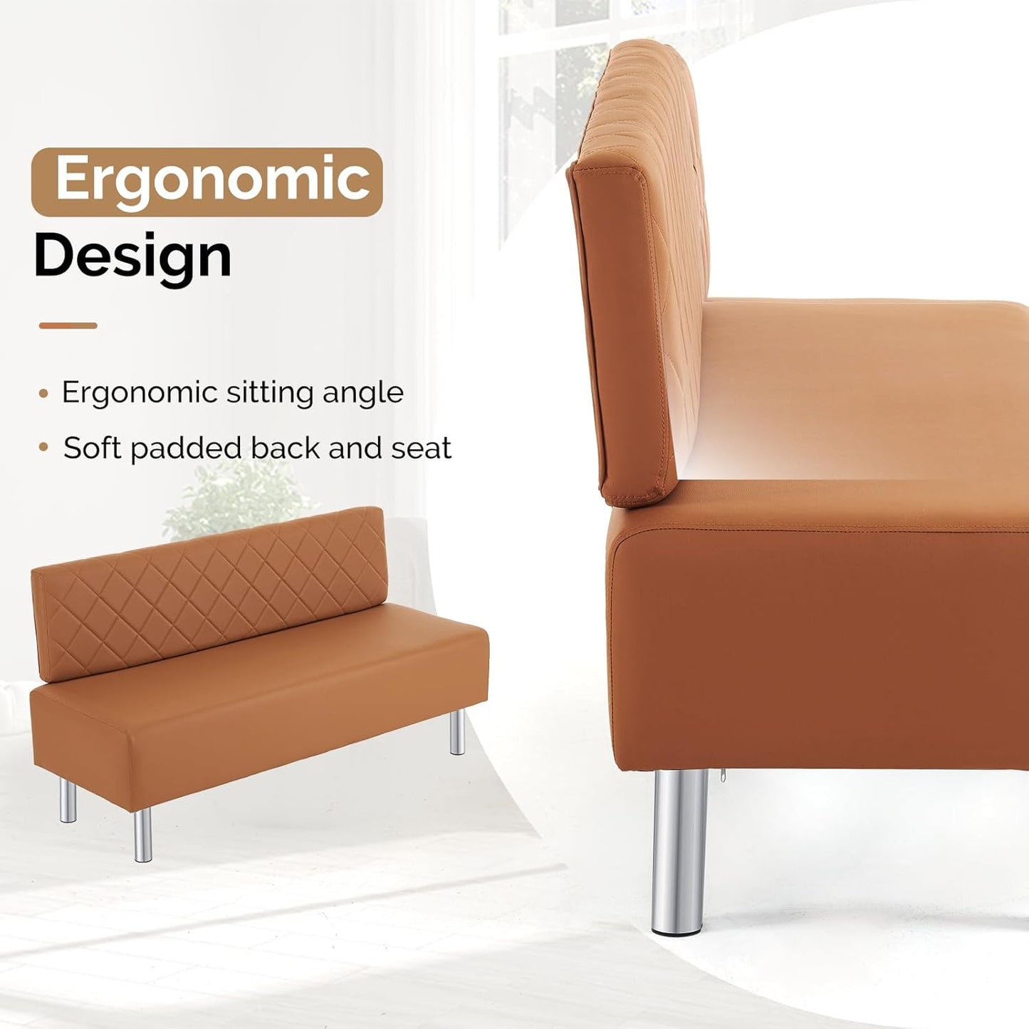 OmySalon Waiting Room Bench with Back, 58.6’’ Office Guest Chair Upholstered Reception Seating, Lobby Furniture for Beauty Salon Barbershop Airport Bank Hall Room Conference, Brown