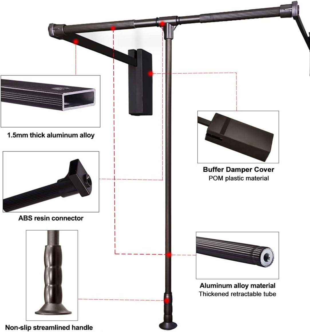 Pull Down Closet Rod for Hanging Clothes, Retractable Wardrobe Hanger for Cabinet Inside Width 35"~47.2", Aluminium alloy Tubing with Plastic Housing, 44 lb Weight Rating