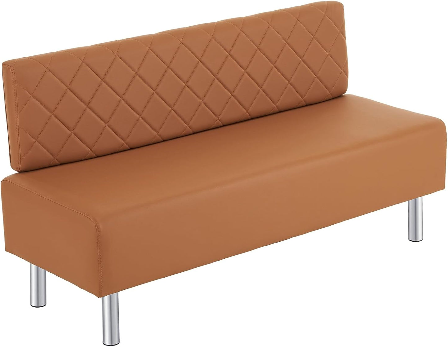 OmySalon Waiting Room Bench with Back, 58.6’’ Office Guest Chair Upholstered Reception Seating, Lobby Furniture for Beauty Salon Barbershop Airport Bank Hall Room Conference, Brown