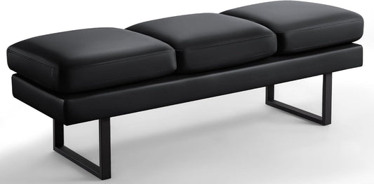 Furniwell Waiting Room Bench with 3 Seats,Faux Leather Reception Bench Upholstered Office Guest Chair Seating,Waiting Room Chair for Salon,Conference Room and Shop (Black)