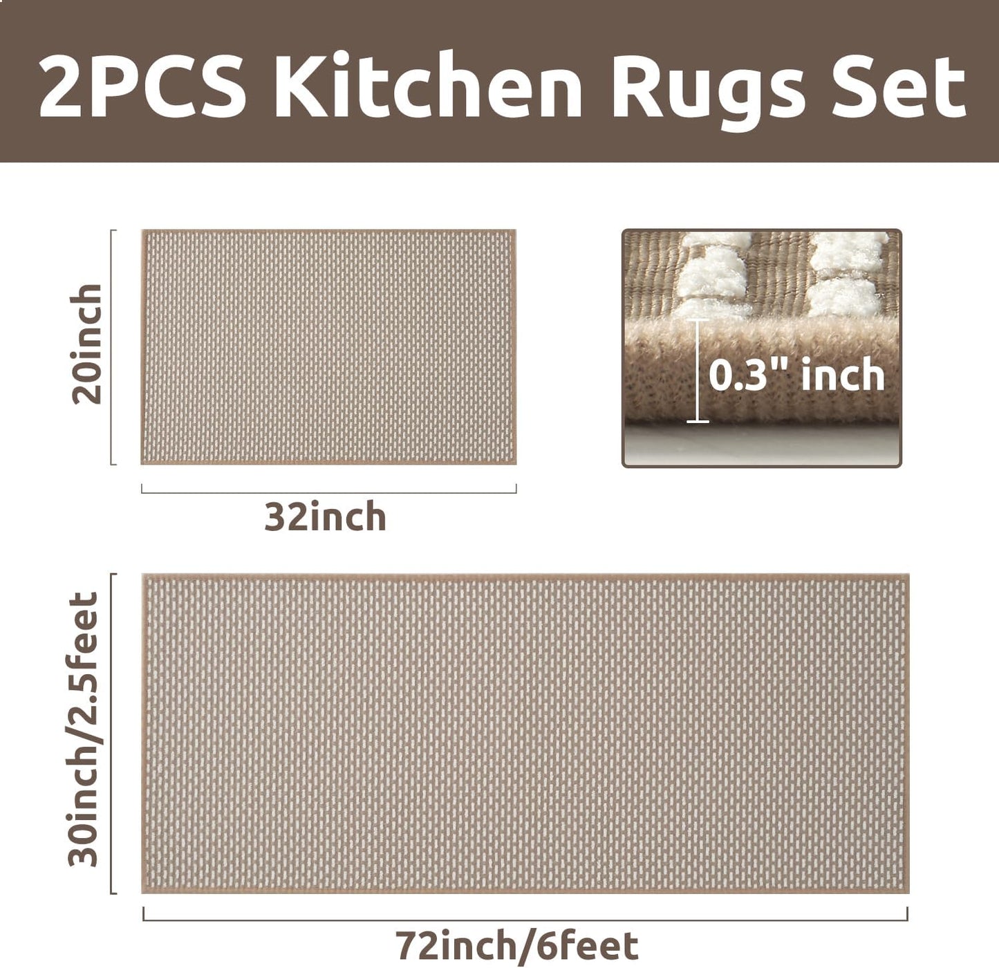 AMOAMI Non Slip Kitchen Rugs Sets of 2 - Extra Large 2.5'x6' + 20"x32" Kitchen Mats for Floor, Water Absorbent Kitchen Runner Machine Washable, No Pile Farmhouse Kitchen Carpet in Front of Sink Island