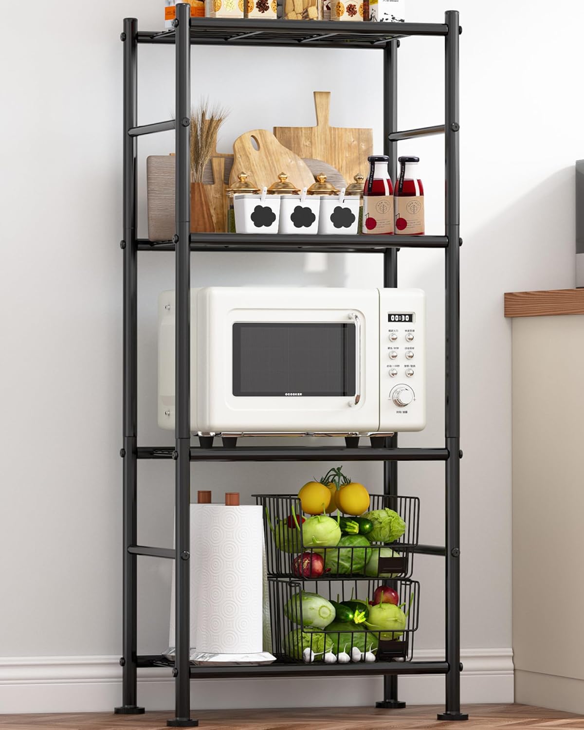 Storage Shelves - 5 Tier Shelf Organizer, Heavy Duty Garage Shelving Unit with Leveling Feet, Stable Metal Shelves Organizer for Pantry, Kitchen and Closet, 33.0" W x 12.6" D x 72.0" H, Black