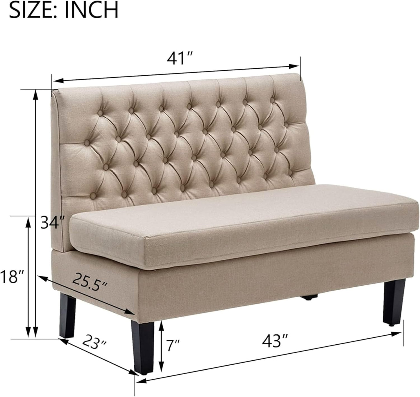 Yongqiang Modern Upholstered Settee with Back Small Loveseat Sofa Dining Bench Banquette Seating for Kitchen Dining Room Living Room Linen Button Tufted Mini Couch Khaki