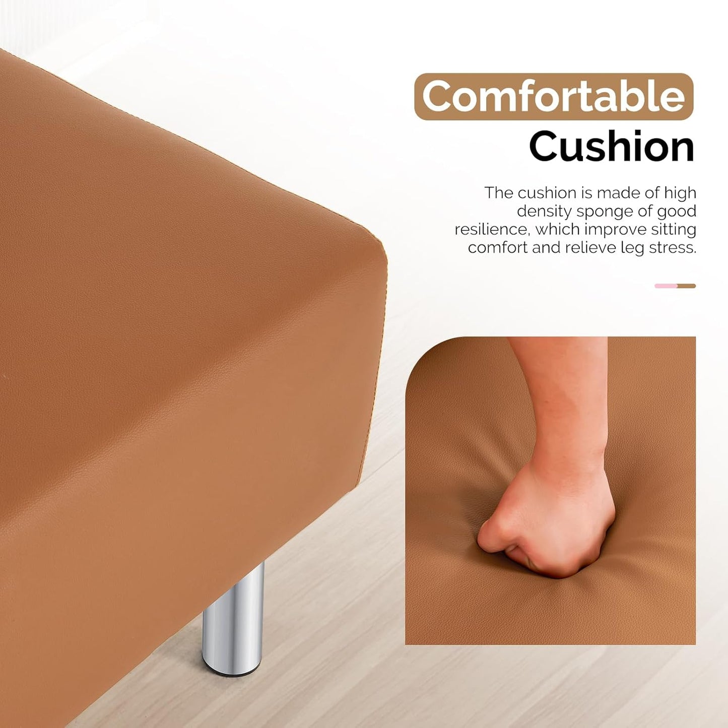 OmySalon Waiting Room Bench with Back, 58.6’’ Office Guest Chair Upholstered Reception Seating, Lobby Furniture for Beauty Salon Barbershop Airport Bank Hall Room Conference, Brown