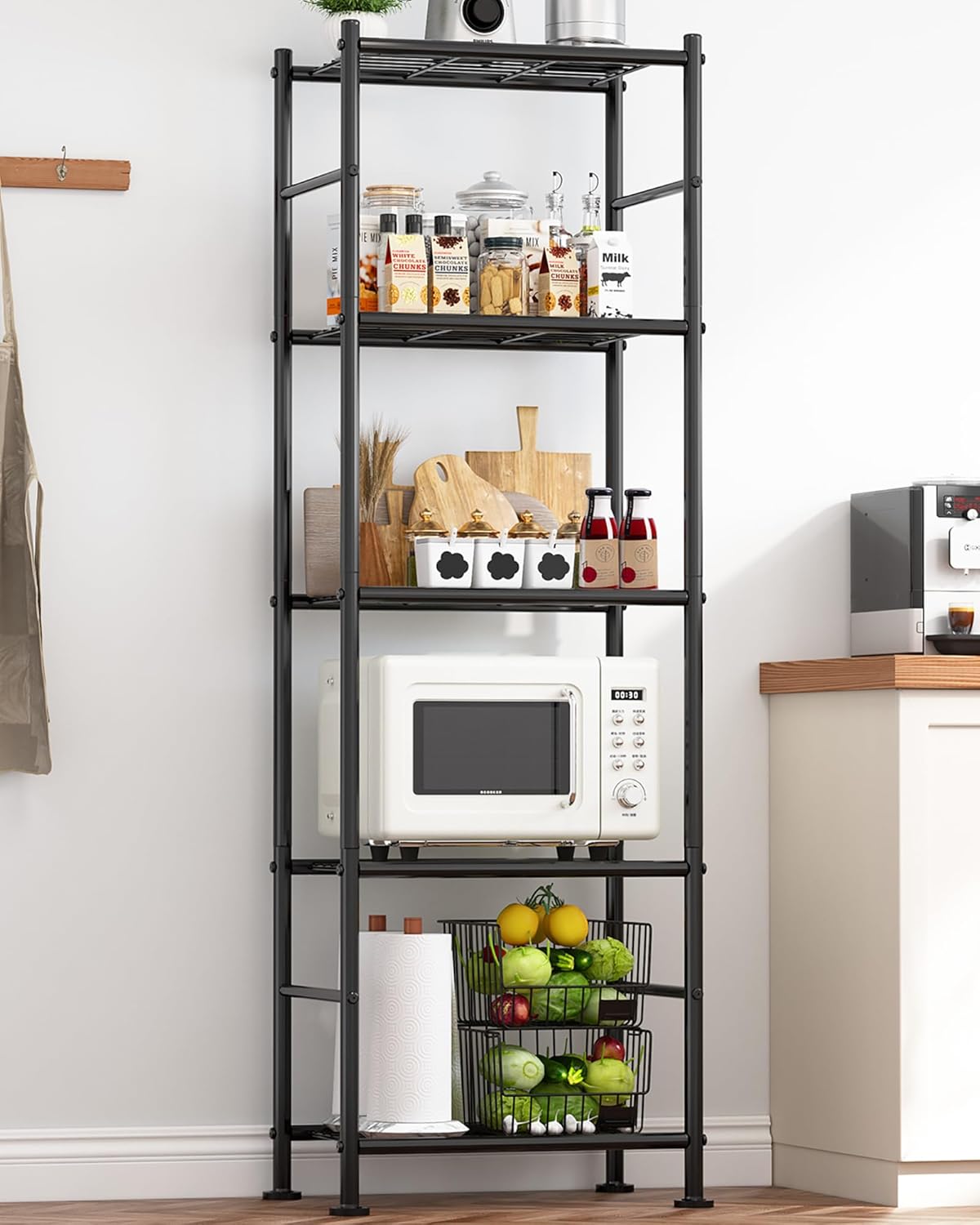 Storage Shelves - 5 Tier Shelf Organizer, Heavy Duty Garage Shelving Unit with Leveling Feet, Stable Metal Shelves Organizer for Pantry, Kitchen and Closet, 33.0" W x 12.6" D x 72.0" H, Black
