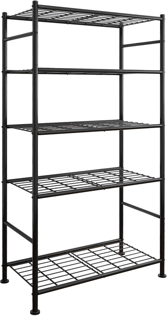Storage Shelves - 5 Tier Shelf Organizer, Heavy Duty Garage Shelving Unit with Leveling Feet, Stable Metal Shelves Organizer for Pantry, Kitchen and Closet, 33.0" W x 12.6" D x 72.0" H, Black