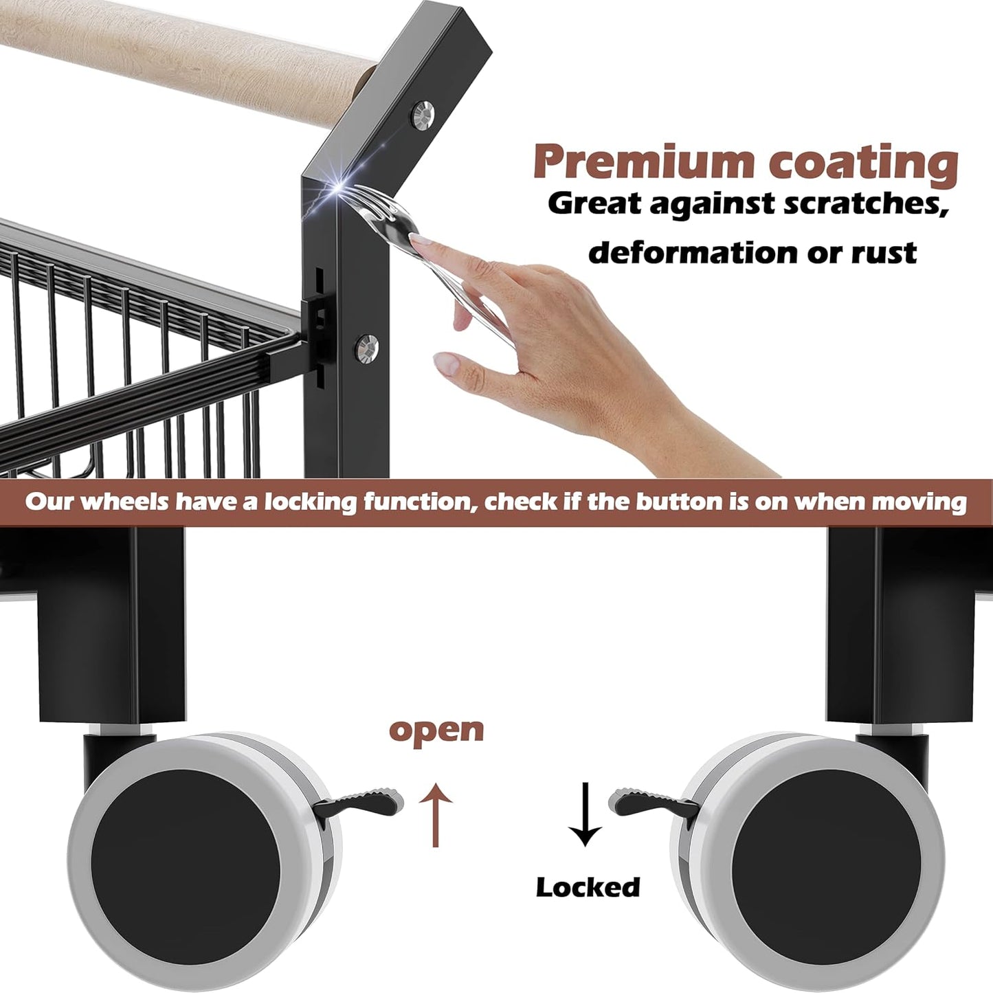COVAODQ Snack Cart with Wheels 4-Tier Adjustable Fruit Rack Fruit Vegetable Basket Cart Metal Wire Storage Cart Rolling Pantry Utility Kitchen Cart