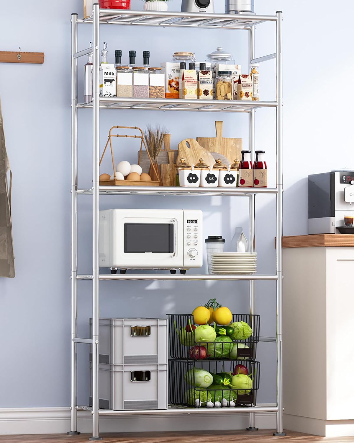 Storage Shelves - 5 Tier Shelf Organizer, Heavy Duty Garage Shelving Unit with Leveling Feet, Stable Metal Shelves Organizer for Pantry, Kitchen and Closet, 33.0" W x 12.6" D x 72.0" H, Black