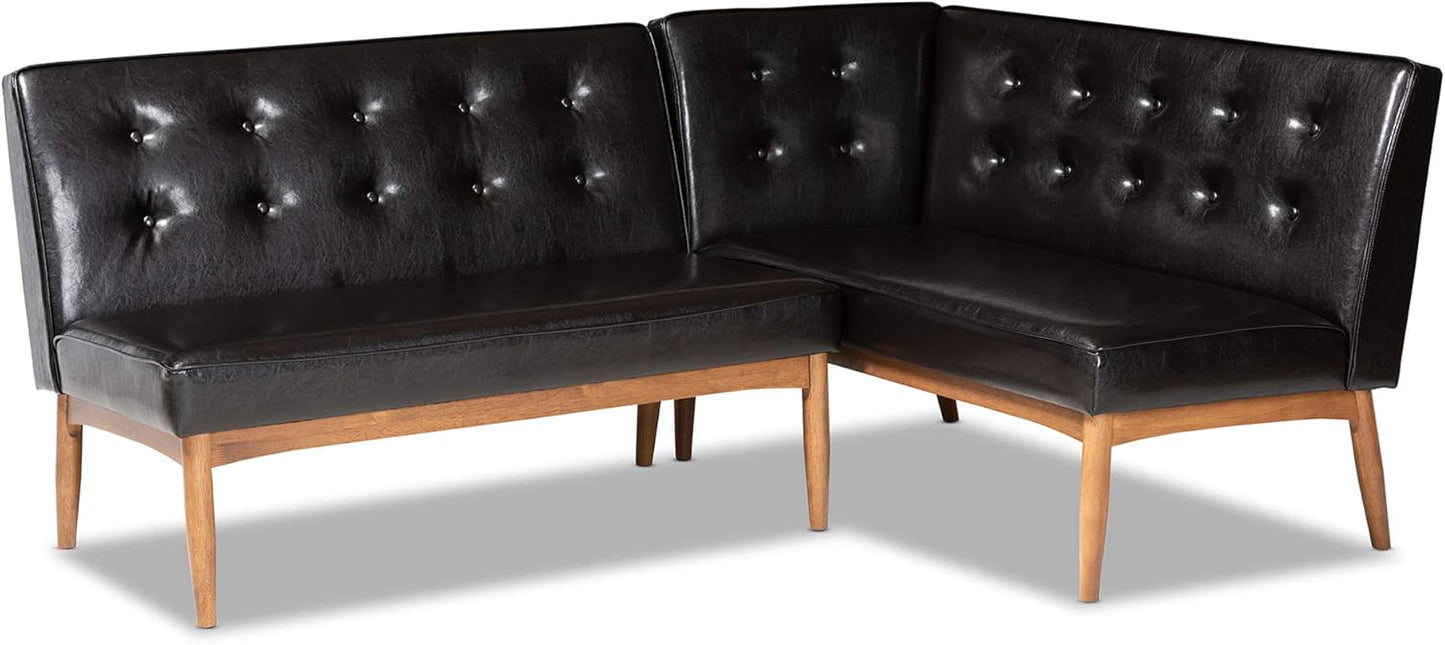 Baxton Studio Arvid Mid-Century Modern Tan Faux Leather Upholstered and Walnut Brown Finished Wood 2-Piece Dining Corner Sofa Bench
