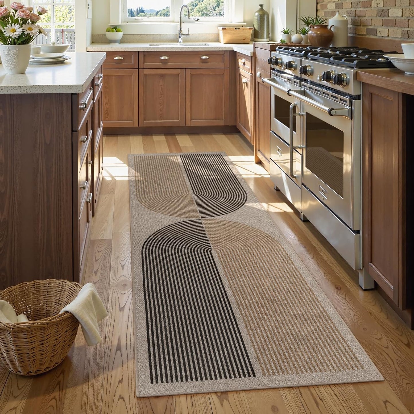 Lahome Modern Rainbow Easy Jute Rug, 2x6 Kitchen Runner Washable Rug Runners for Hallways Farmhouse Carpet, Non Slip Indoor Outdoor Runner Contemporary Door Mat for Laundry Porch