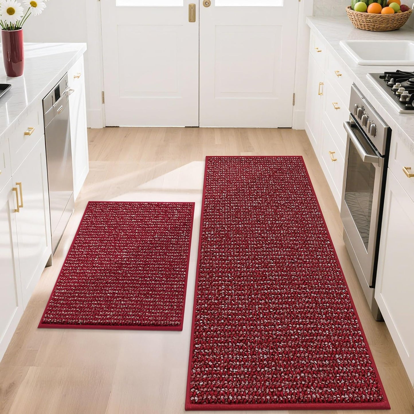 BEQHAUSE Kitchen Rugs and Mats 2PCS, Non-Slip Kitchen Mats for Floor, Absorbent and Stain Resistant Kitchen Runner, Machine Washable Rugs for Kitchen, Laundry & Sink, 20"x32"+20"x48", Taupe