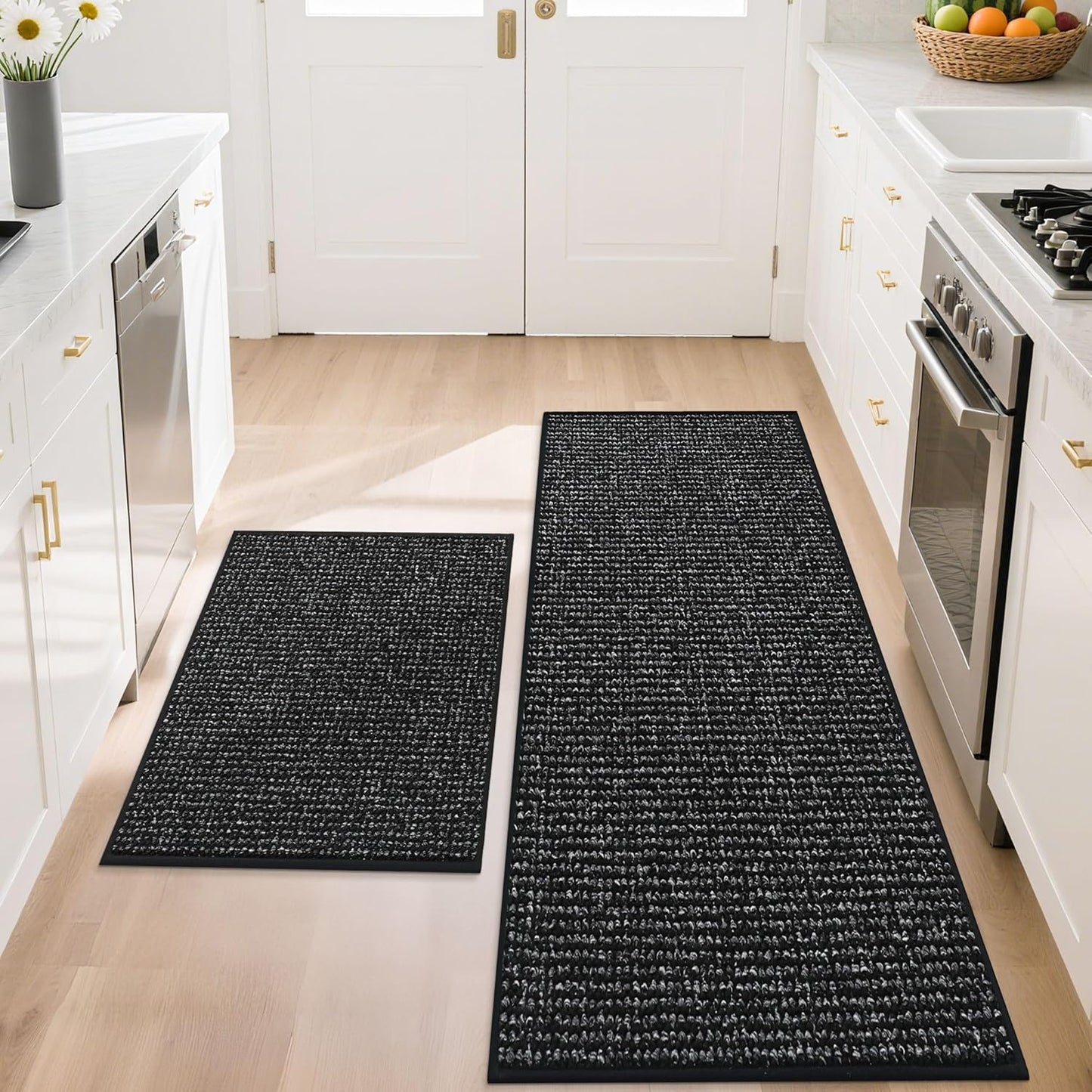 BEQHAUSE Kitchen Rugs and Mats 2PCS, Non-Slip Kitchen Mats for Floor, Absorbent and Stain Resistant Kitchen Runner, Machine Washable Rugs for Kitchen, Laundry & Sink, 20"x32"+20"x48", Taupe