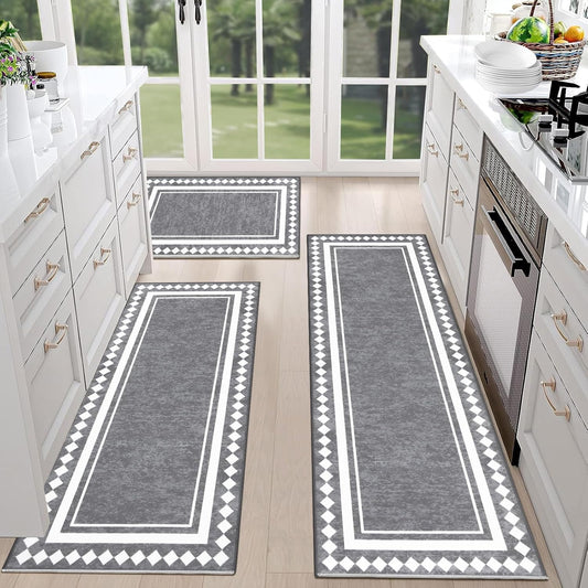 HEBE Farmhouse Kitchen Rugs Sets of 3 Non Slip Washable Boho Kitchen Rugs and Mats for Floor Kitchen Runner Rug Floor Carpet for Kitchen, Laundry, Hallways