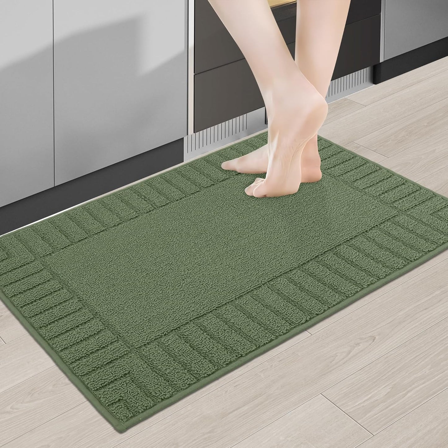 BEQHAUSE-Kitchen-Rugs-Non-Slip-Kitchen-Mats-for-Floor Machine Washable Kitchen Rugs 2 Pieces Kitchen Carpet Runner with TPR Backing,Green,24x35inch/24x60inch