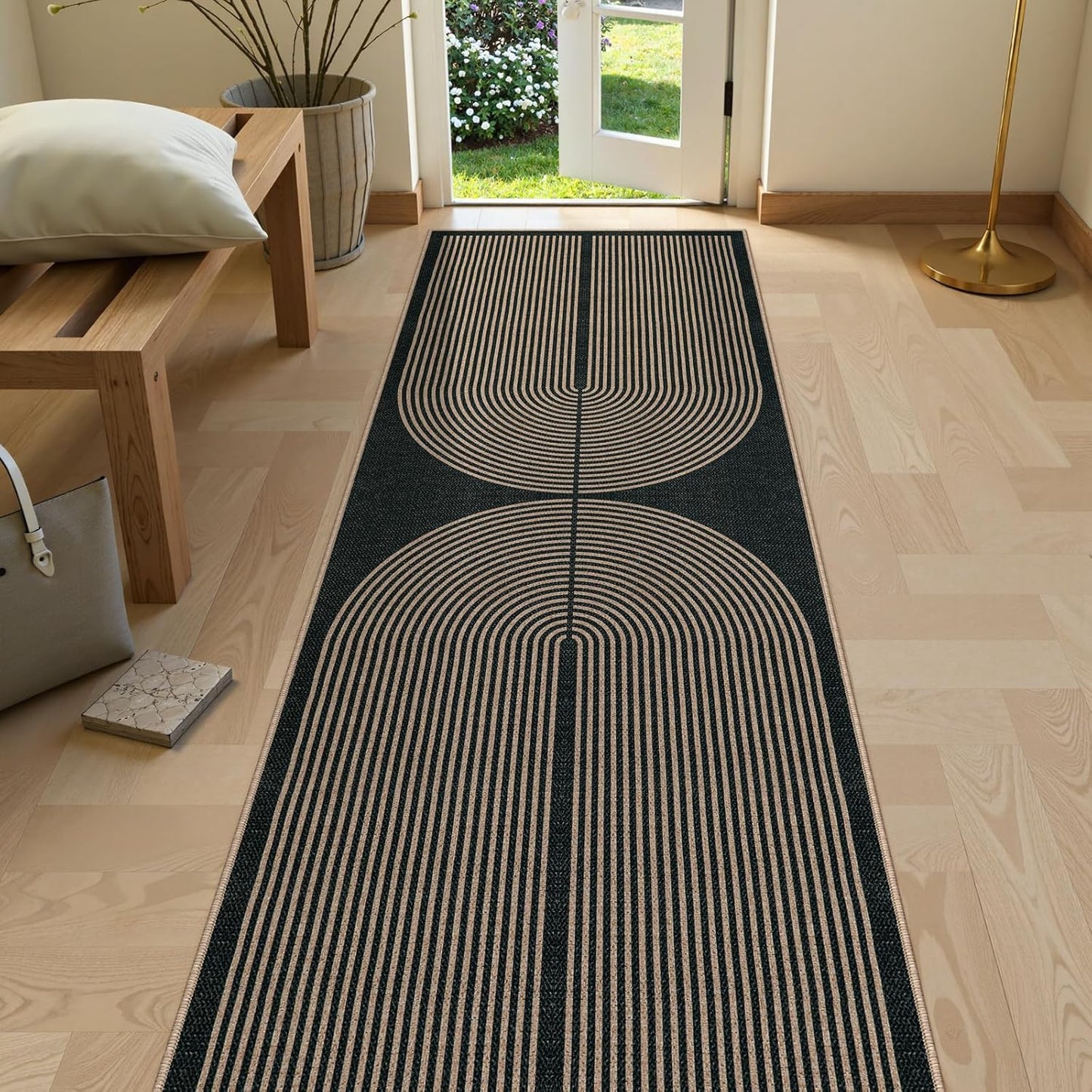 Lahome Modern Rainbow Easy Jute Rug, 2x6 Kitchen Runner Washable Rug Runners for Hallways Farmhouse Carpet, Non Slip Indoor Outdoor Runner Contemporary Door Mat for Laundry Porch