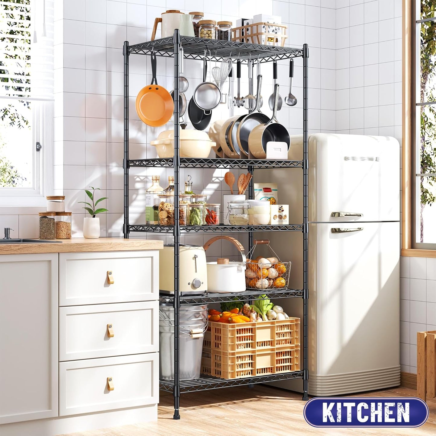 5 Tier Storage Shelves 1010LBS Wire Shelving Unit Adjustable Metal Shelving Pantry Shelves Sturdy Steel Commercial Shelf for Kitchen Pantry Closet Laundry School,13.6" D x 21.5" W x 59.4" H