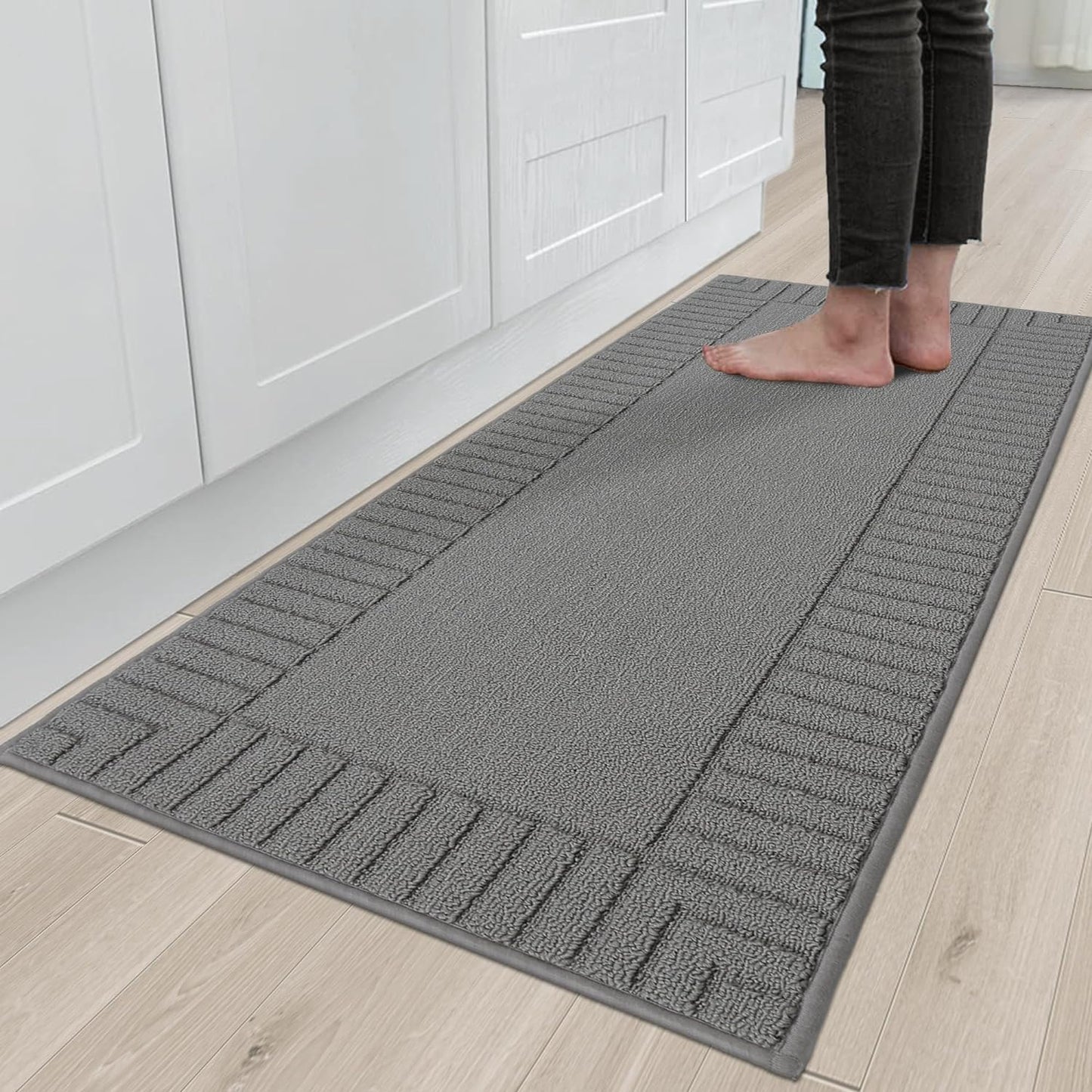 BEQHAUSE-Kitchen-Rugs-Non-Slip-Kitchen-Mats-for-Floor Machine Washable Kitchen Rugs 2 Pieces Kitchen Carpet Runner with TPR Backing,Green,24x35inch/24x60inch