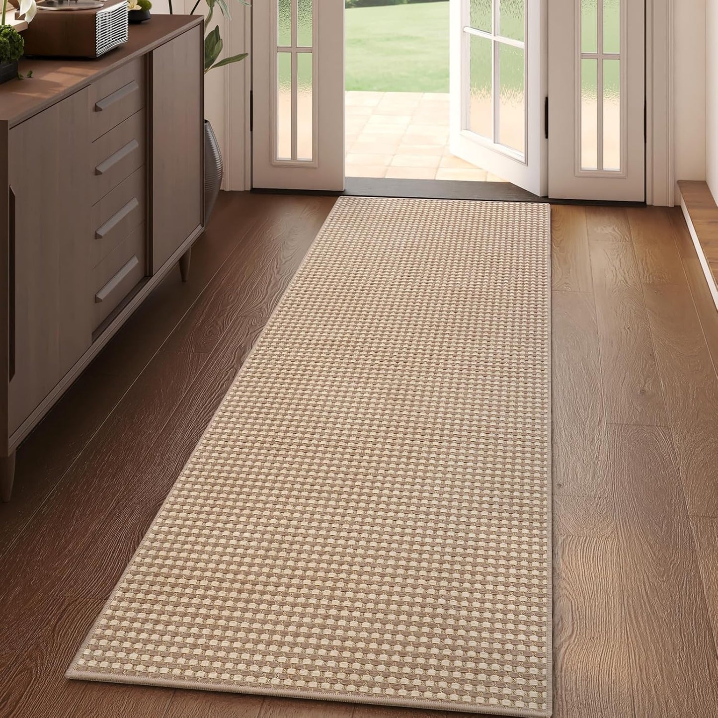 2x6 ft Boho Kitchen Runner Rugs Mat Non Slip Woven Runners for Hallways Washable, Soft Long Entryway Laundry Hall Floor Runner Carpet for Indoor Backdoor Bedroom Kitchen Living Room, Brown