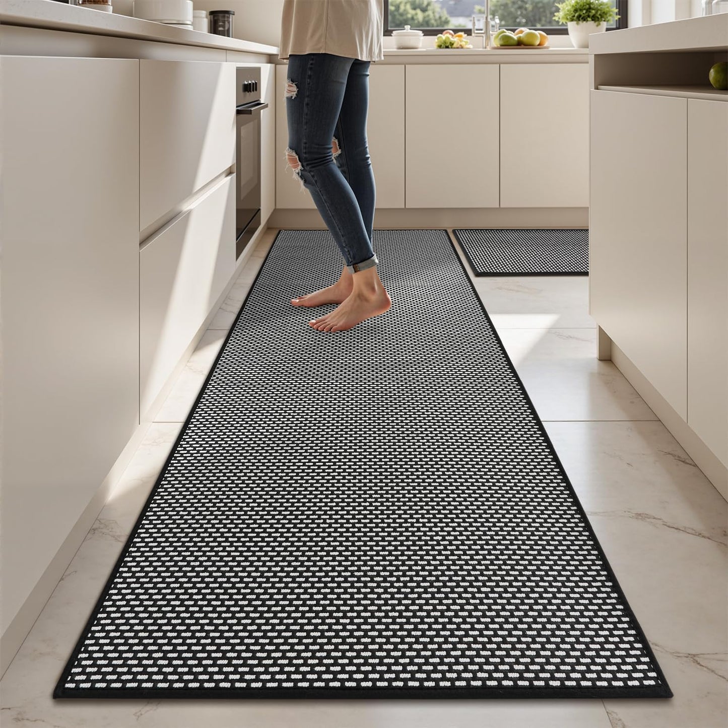 AMOAMI Non Slip Kitchen Rugs Sets of 2 - Extra Large 2.5'x6' + 20"x32" Kitchen Mats for Floor, Water Absorbent Kitchen Runner Machine Washable, No Pile Farmhouse Kitchen Carpet in Front of Sink Island