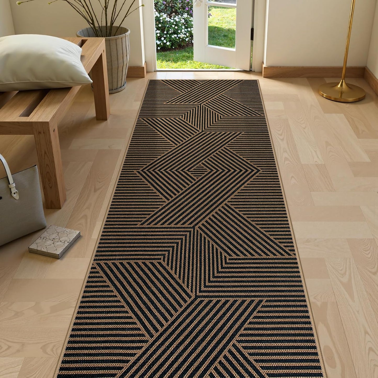 Lahome Modern Rainbow Easy Jute Rug, 2x6 Kitchen Runner Washable Rug Runners for Hallways Farmhouse Carpet, Non Slip Indoor Outdoor Runner Contemporary Door Mat for Laundry Porch