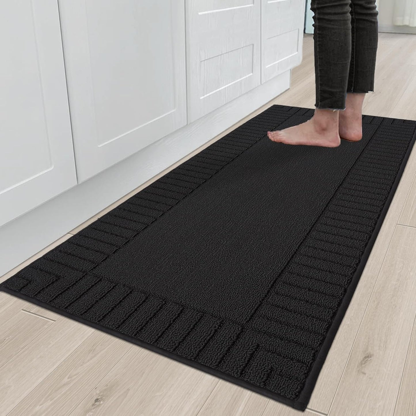 BEQHAUSE-Kitchen-Rugs-Non-Slip-Kitchen-Mats-for-Floor Machine Washable Kitchen Rugs 2 Pieces Kitchen Carpet Runner with TPR Backing,Green,24x35inch/24x60inch
