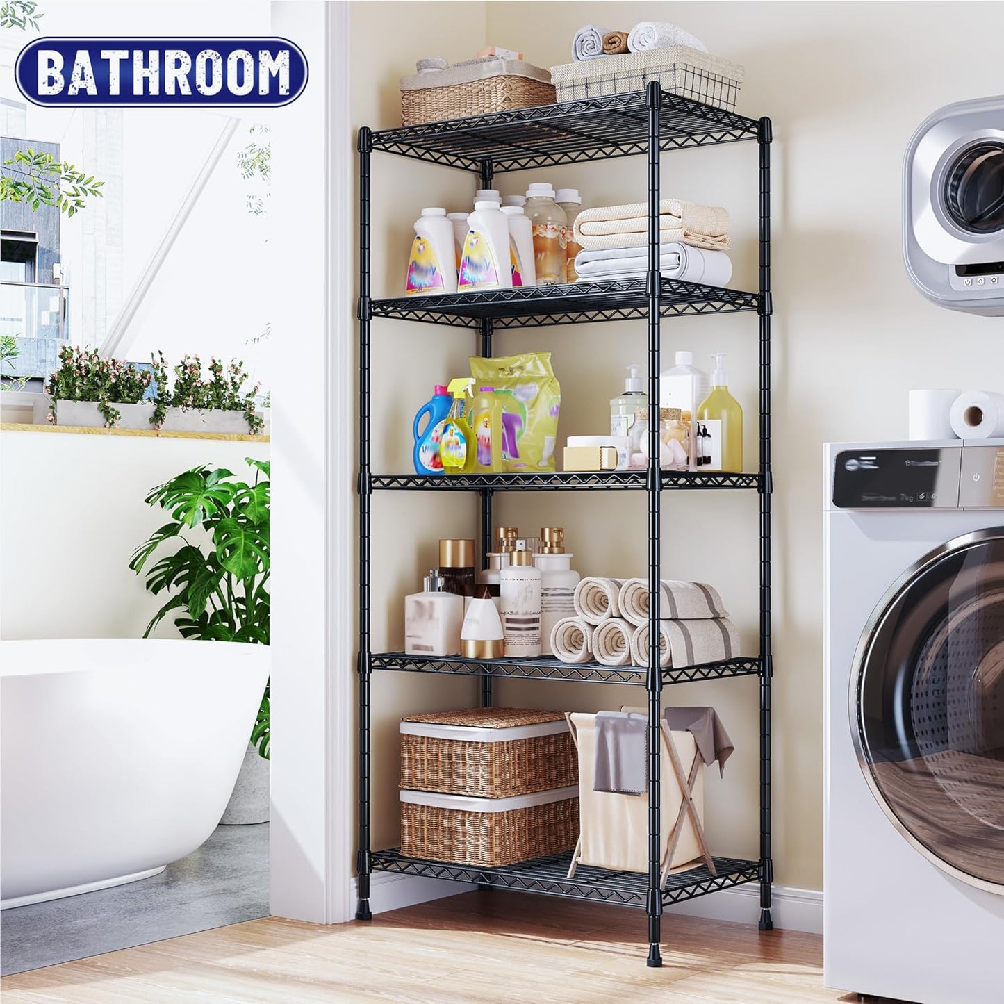 5 Tier Storage Shelves 1010LBS Wire Shelving Unit Adjustable Metal Shelving Pantry Shelves Sturdy Steel Commercial Shelf for Kitchen Pantry Closet Laundry School,13.6" D x 21.5" W x 59.4" H