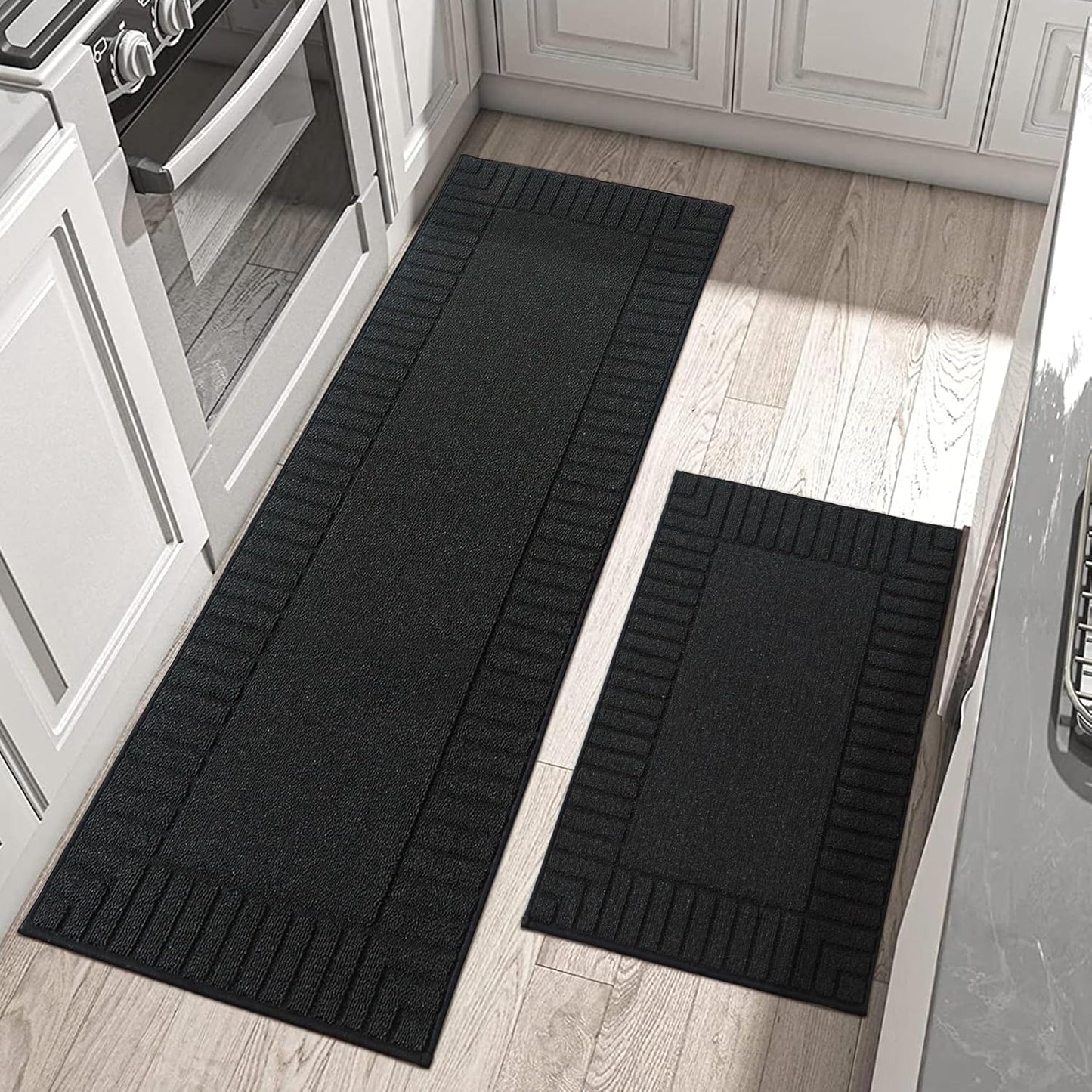 BEQHAUSE-Kitchen-Rugs-Non-Slip-Kitchen-Mats-for-Floor Machine Washable Kitchen Rugs 2 Pieces Kitchen Carpet Runner with TPR Backing,Green,24x35inch/24x60inch