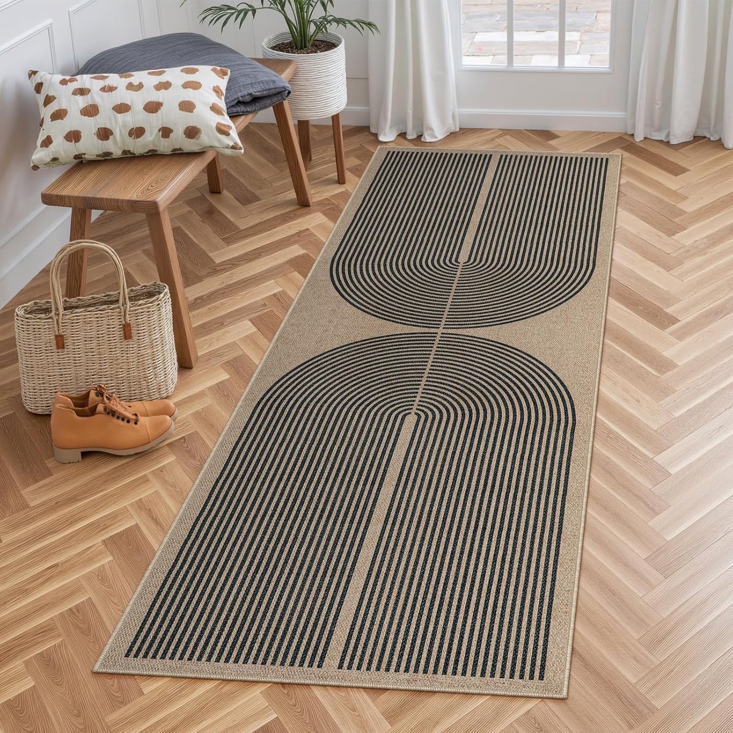 Lahome Modern Rainbow Easy Jute Rug, 2x6 Kitchen Runner Washable Rug Runners for Hallways Farmhouse Carpet, Non Slip Indoor Outdoor Runner Contemporary Door Mat for Laundry Porch