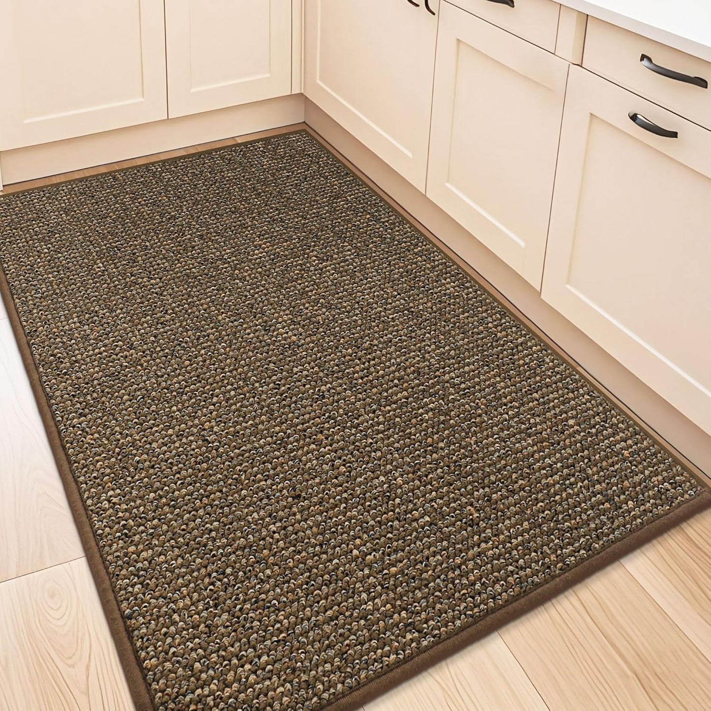 BEQHAUSE Kitchen Rugs and Mats 2PCS, Non-Slip Kitchen Mats for Floor, Absorbent and Stain Resistant Kitchen Runner, Machine Washable Rugs for Kitchen, Laundry & Sink, 20"x32"+20"x48", Taupe