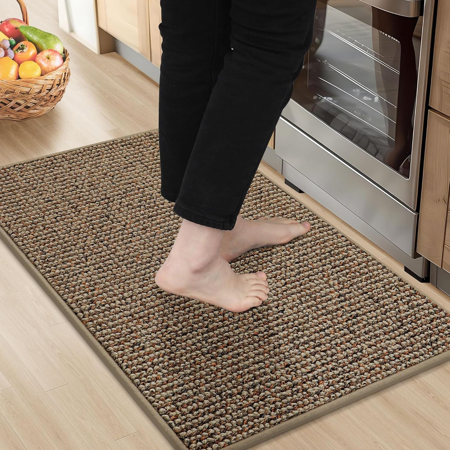 BEQHAUSE Kitchen Rugs and Mats 2PCS, Non-Slip Kitchen Mats for Floor, Absorbent and Stain Resistant Kitchen Runner, Machine Washable Rugs for Kitchen, Laundry & Sink, 20"x32"+20"x48", Taupe