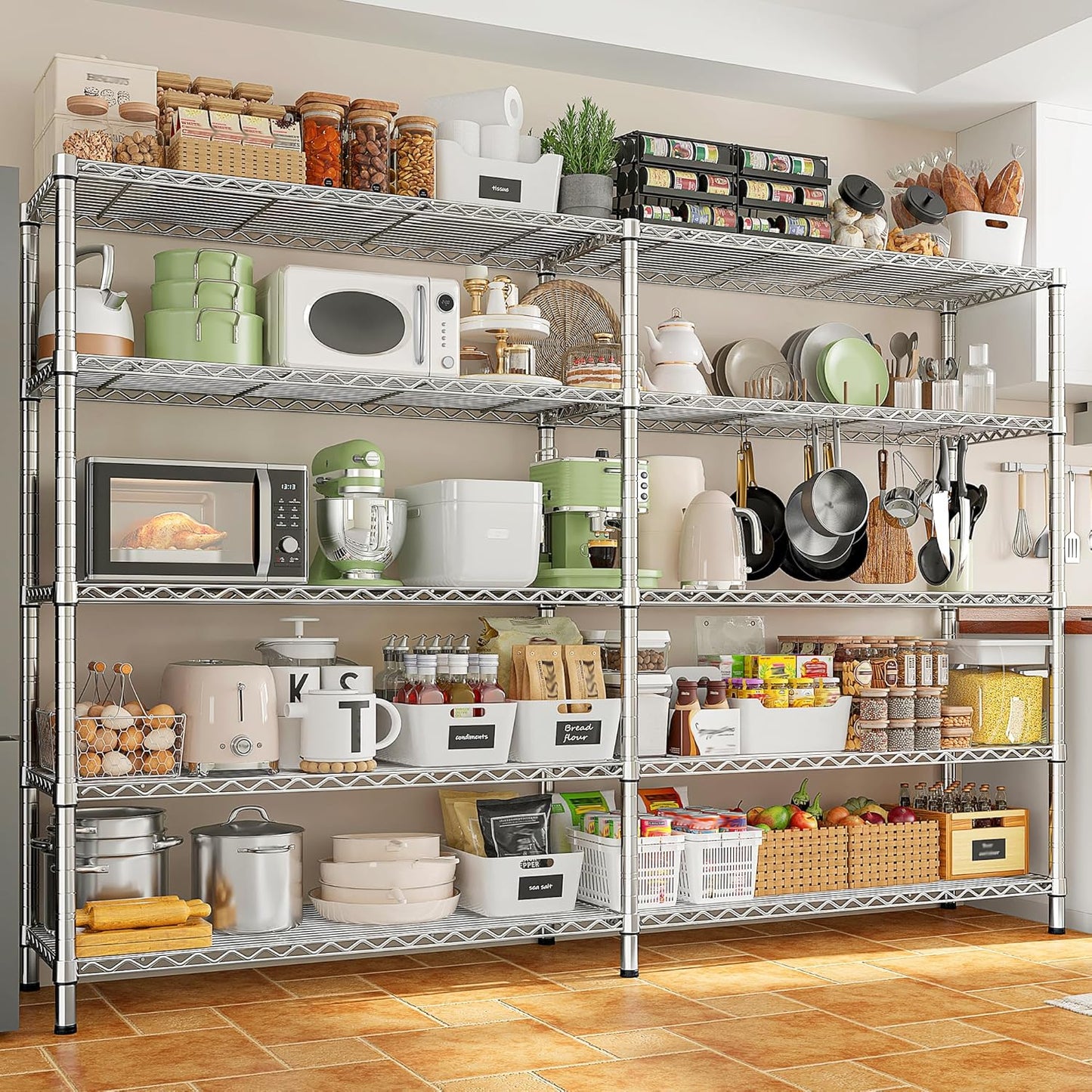 REIBII 70"W Storage Shelves Load 1600LBS, Metal Shelving 5-tier Wire Shelving Unit Metal Shelves for Storage Adjustable Garage Shelving for Pantry Kitchen Garage Commercial school 70"W*15.8"D*72.4"H