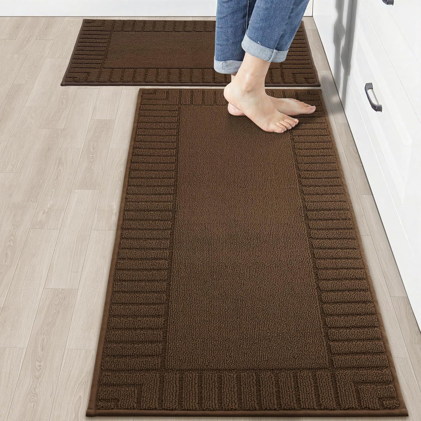 BEQHAUSE-Kitchen-Rugs-Non-Slip-Kitchen-Mats-for-Floor Machine Washable Kitchen Rugs 2 Pieces Kitchen Carpet Runner with TPR Backing,Green,24x35inch/24x60inch