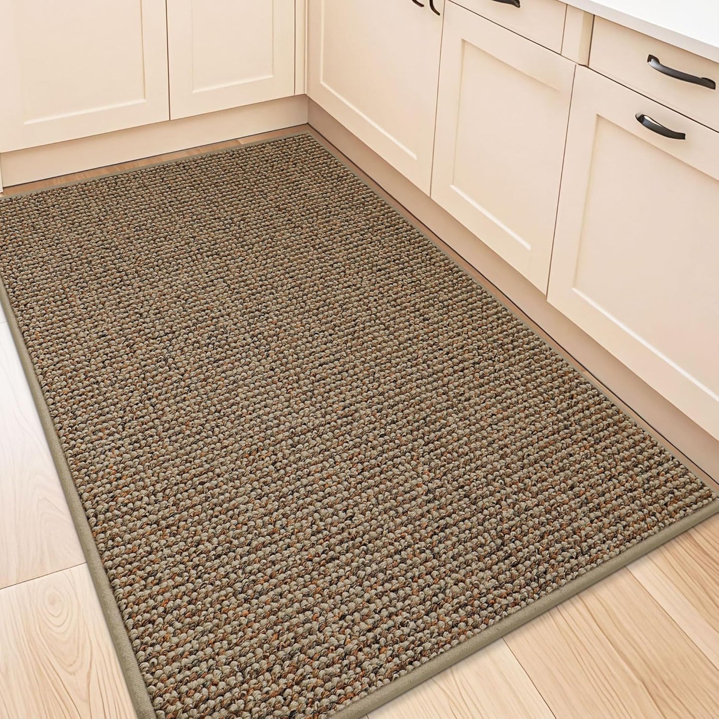 BEQHAUSE Kitchen Rugs and Mats 2PCS, Non-Slip Kitchen Mats for Floor, Absorbent and Stain Resistant Kitchen Runner, Machine Washable Rugs for Kitchen, Laundry & Sink, 20"x32"+20"x48", Taupe