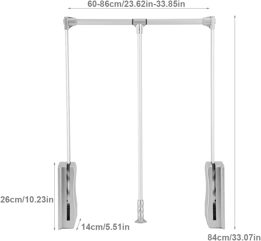 Pull Down Closet Rod, Adjustable Wardrobe Organizer Clothing Rail For Hanging Clothes Heavy Duty Clothes Rod Hanger Soft Return Space Saving for Closet Wardrobe, Adjusted from
