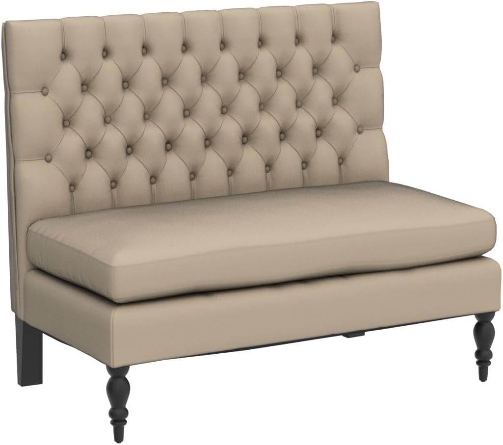 Yongqiang Modern Upholstered Settee with Back Small Loveseat Sofa Dining Bench Banquette Seating for Kitchen Dining Room Living Room Linen Button Tufted Mini Couch Khaki