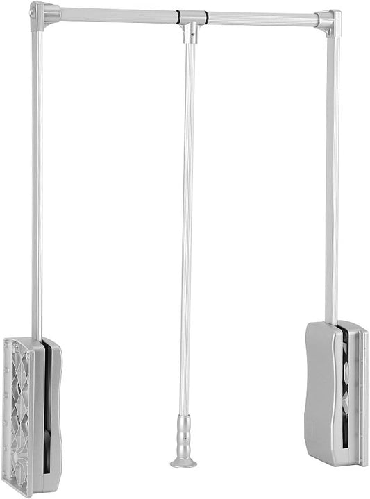 Pull Down Closet Rod, Adjustable Wardrobe Organizer Clothing Rail For Hanging Clothes Heavy Duty Clothes Rod Hanger Soft Return Space Saving for Closet Wardrobe, Adjusted from
