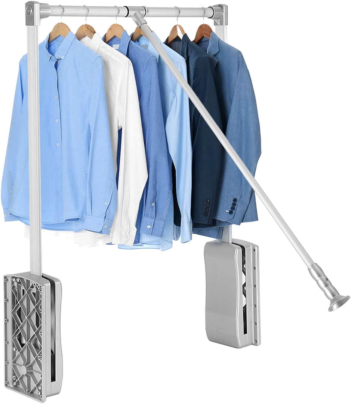 Pull Down Closet Rod, Adjustable Wardrobe Organizer Clothing Rail For Hanging Clothes Heavy Duty Clothes Rod Hanger Soft Return Space Saving for Closet Wardrobe, Adjusted from