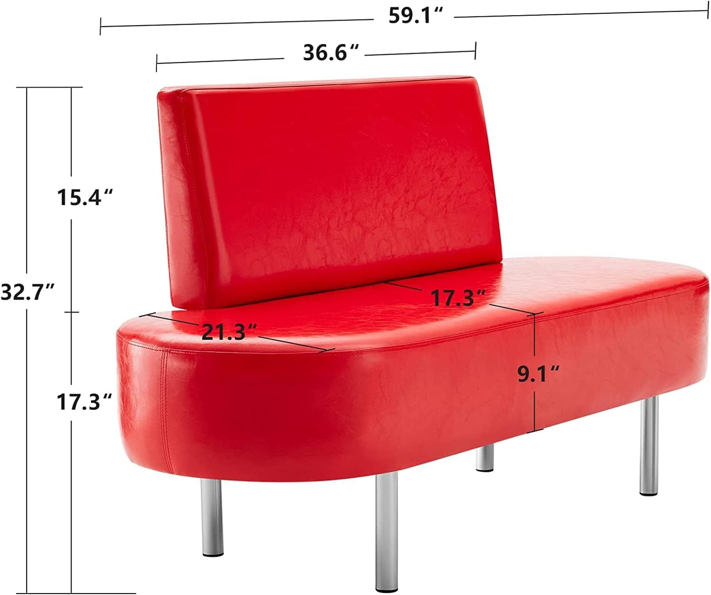 OmySalon Waiting Room Bench Seating with Backrest,59.1'' Salon Reception Bench Office Chair,Heavy Duty Guest Lobby Chair for Beauty Barber Furniture, Faux Leather,Red