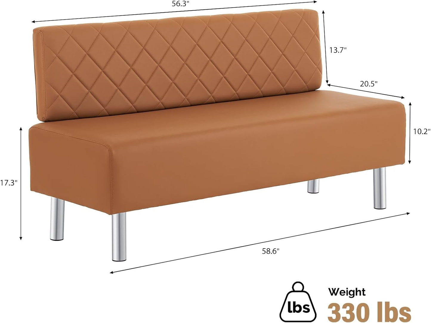 OmySalon Waiting Room Bench with Back, 58.6’’ Office Guest Chair Upholstered Reception Seating, Lobby Furniture for Beauty Salon Barbershop Airport Bank Hall Room Conference, Brown