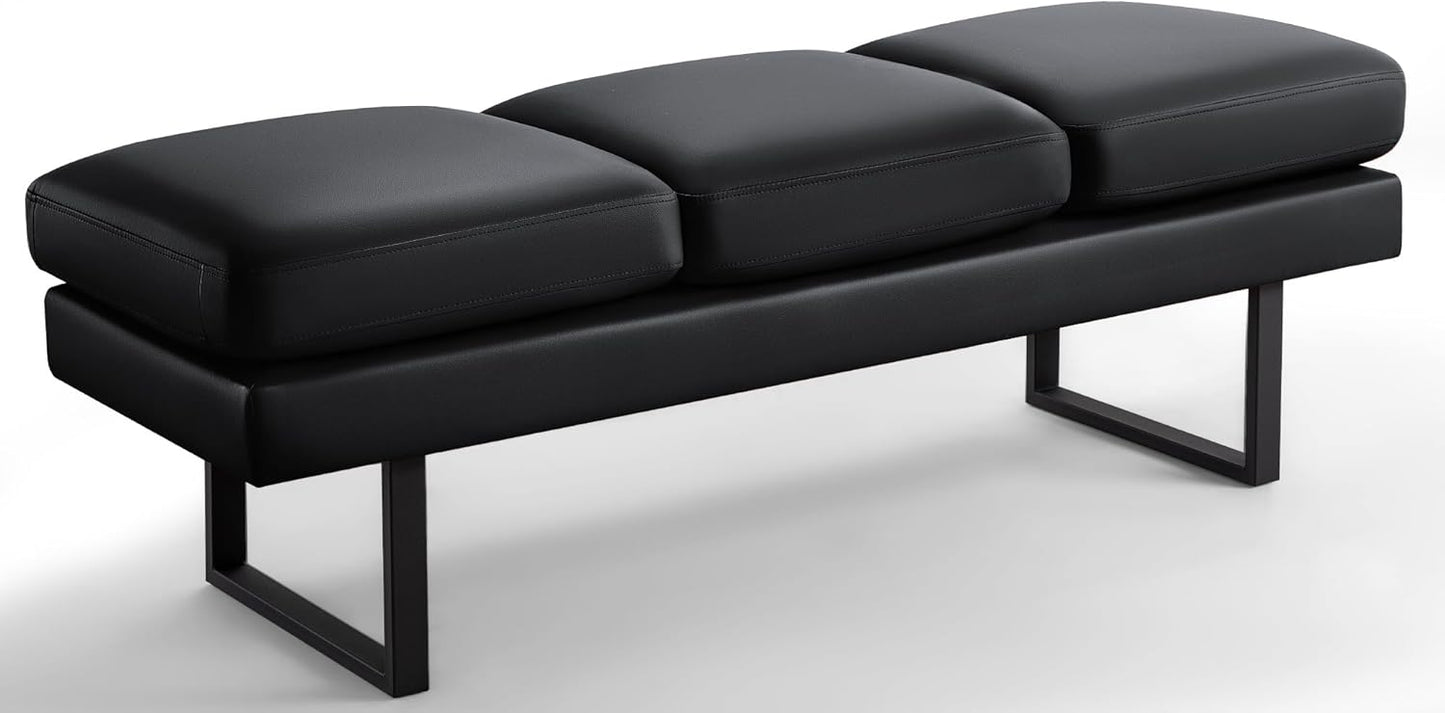 Furniwell Waiting Room Bench with 3 Seats,Faux Leather Reception Bench Upholstered Office Guest Chair Seating,Waiting Room Chair for Salon,Conference Room and Shop (Black)