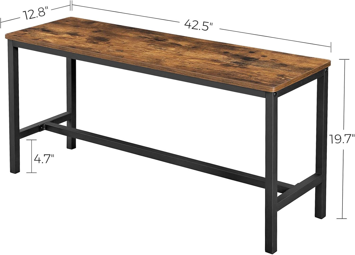 VASAGLE Dining Bench, Pair of 2, Industrial Style, Steel Frame, for Kitchen, Living Room, 12.8 x 42.5 x 19.7 Inches, Rustic Brown + Black，UKTB33X