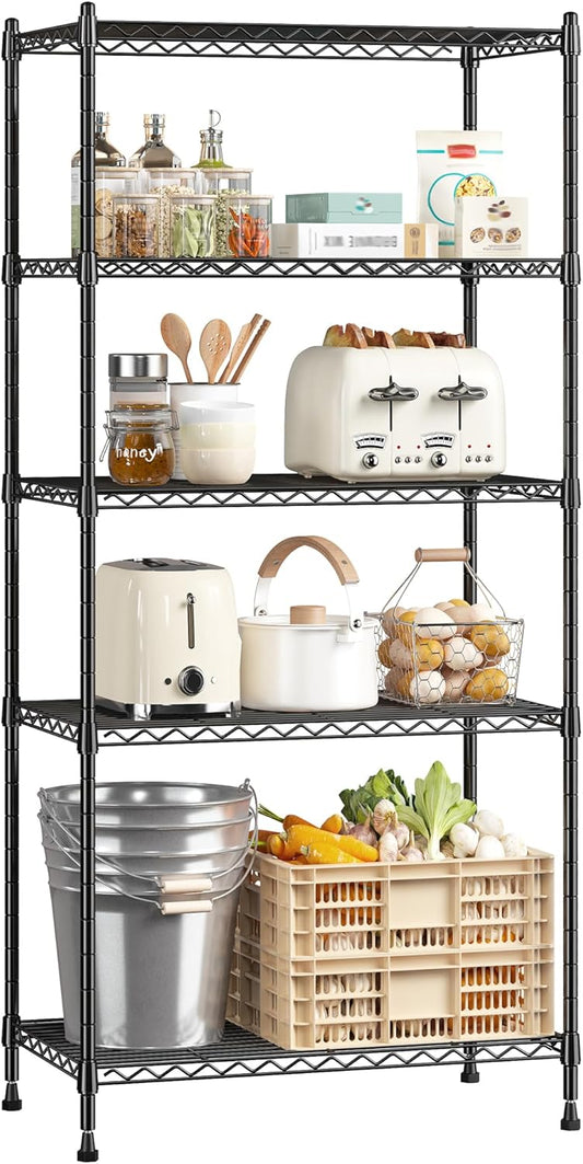 5 Tier Storage Shelves 1010LBS Wire Shelving Unit Adjustable Metal Shelving Pantry Shelves Sturdy Steel Commercial Shelf for Kitchen Pantry Closet Laundry School,13.6" D x 21.5" W x 59.4" H