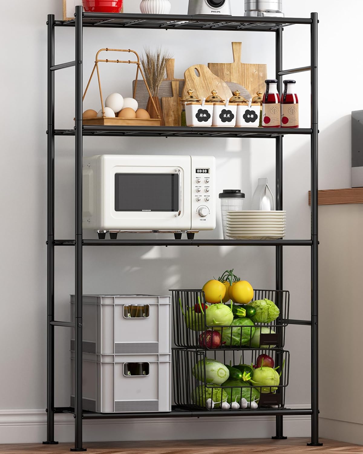Storage Shelves - 5 Tier Shelf Organizer, Heavy Duty Garage Shelving Unit with Leveling Feet, Stable Metal Shelves Organizer for Pantry, Kitchen and Closet, 33.0" W x 12.6" D x 72.0" H, Black
