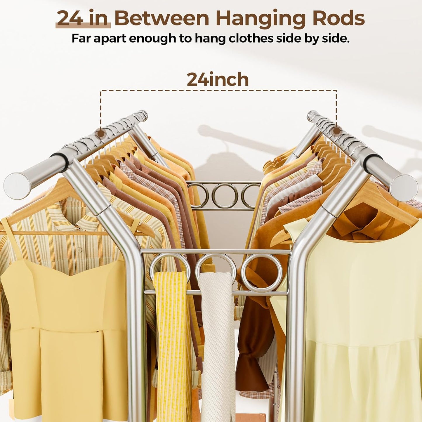 Heavy Duty Clothes Rack, Rolling Clothing Rack With Shelves Load 620 LBS, Double Rod Clothing Racks for Hanging Clothes, Portable& Adjustable Clothes Rack with Wheels Garment Rack